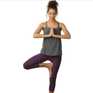 Prana Sway Overlay Tank,‎ Size Small, Gray with Patterned Bra Underneath, Yoga